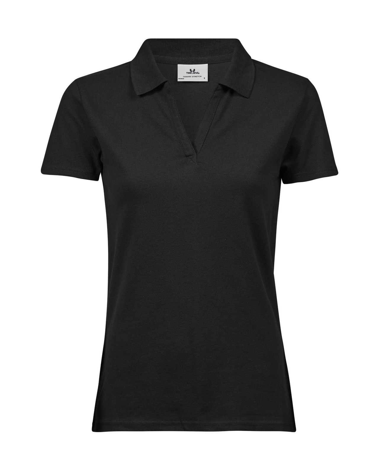 Luxury Stretch V-Neck Pikeepaita Ladies, orgaaninen puuvilla & elastaani, 215g – Studio edestä